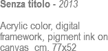 Senza titolo - 2013 Acrylic color, digital framework, pigment ink on canvas cm. 77x52